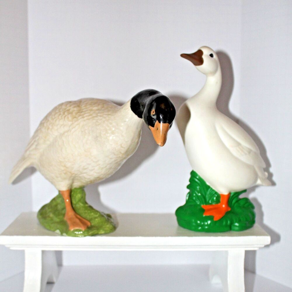 Vintage Ceramic Goose Figurine Lot of 2 Country Cottage Core Farmhouse Decor